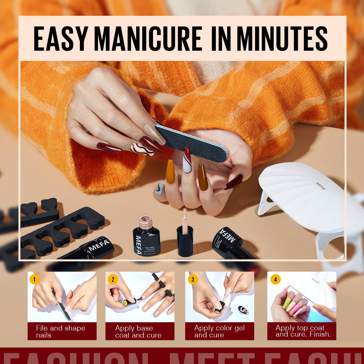 MEFA Gel Nail Polish Kit showing all 19 pieces