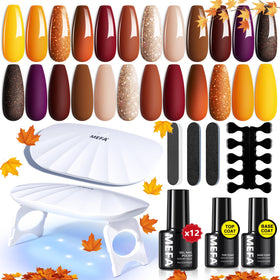 MEFA Gel Nail Polish Kit with 12 fall colours and UV light