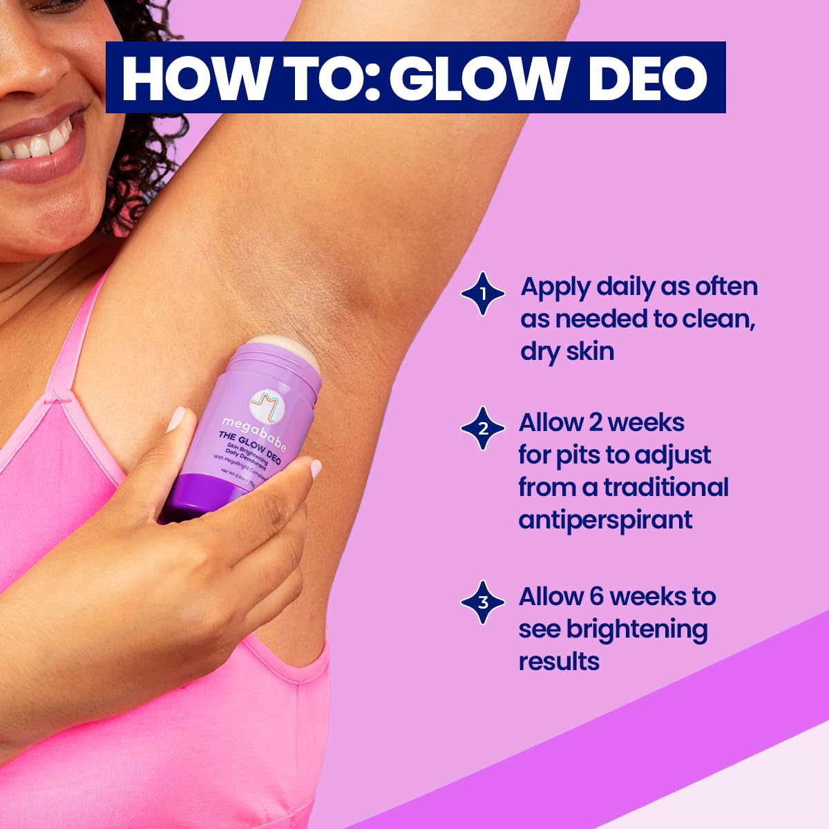 Megababe Glow Deo Lavender Mint application on skin