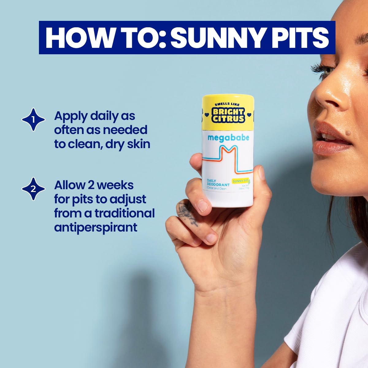 Megababe Sunny Pits Deo applied on skin for smooth finish