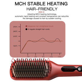 MEGAWISE Hair Straightener Brush displaying LED temperature control
