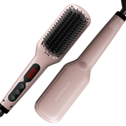 MEGAWISE Hair Straightener Brush front view with adjustable temperature settings