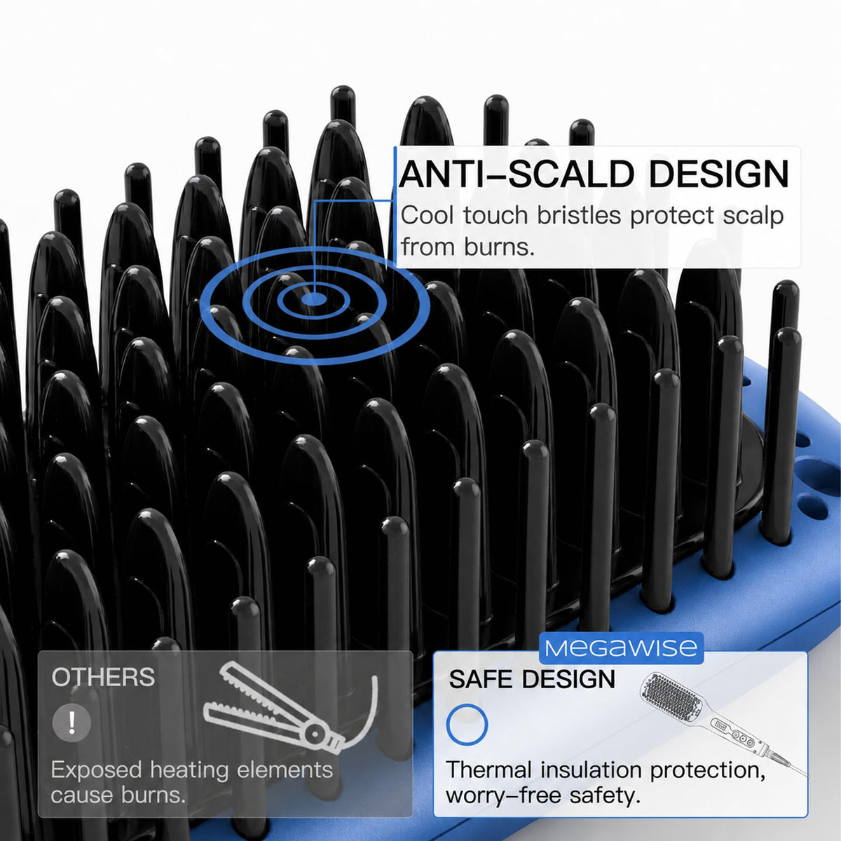 MEGAWISE hair straightener brush in travel-ready position with swivel cord