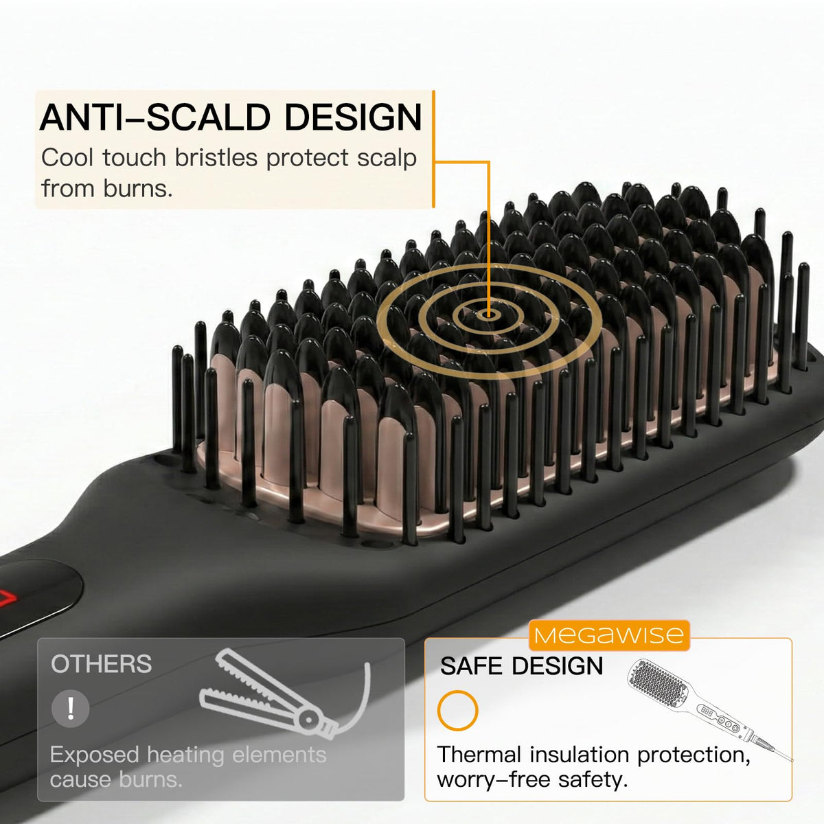 MEGAWISE Hair Straightener Brush in use on straight hair