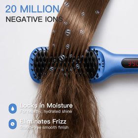 MEGAWISE hair straightener brush showing LED display and temperature controls