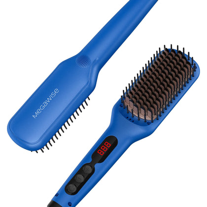 MEGAWISE Pro Ceramic Ionic Hair Straightener Brush front view, Gentian Blue