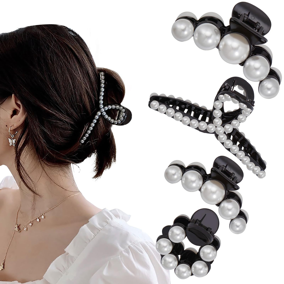 Mehayi large black pearl hair claw clip front view