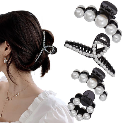 Mehayi large black pearl hair claw clip front view