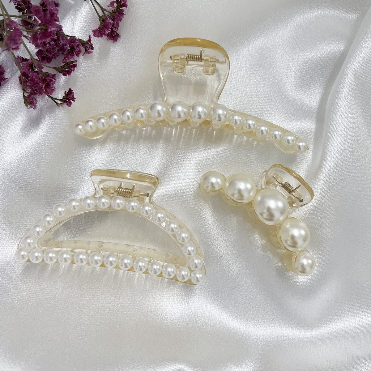 Mehayi Large Pearl Hair Claw Clip in a stylish updo hairstyle