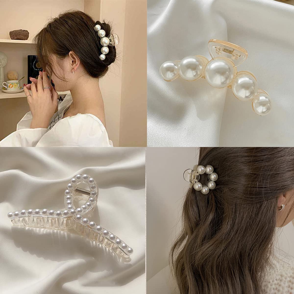 Mehayi Large Pearl Hair Claw Clip on a table
