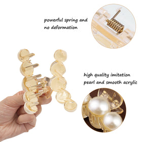 Mehayi Large Pearl Hair Claw Clip with curly hair