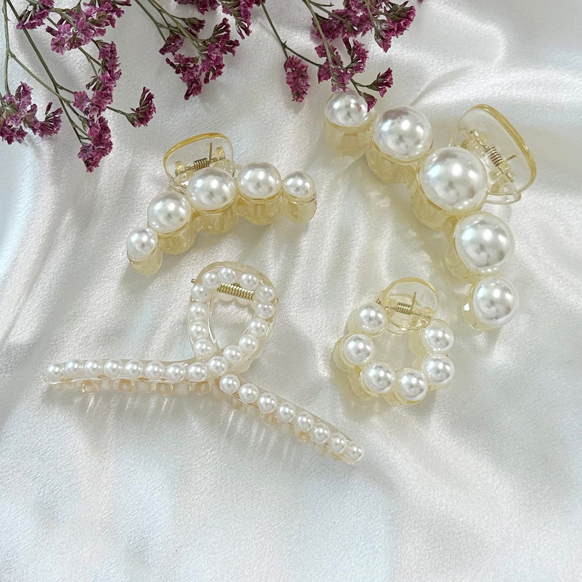 Mehayi Large Pearl Hair Claw Clips displayed together
