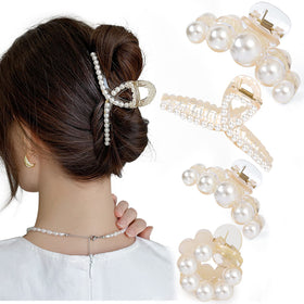 Mehayi Large Pearl Hair Claw Clips Set front view