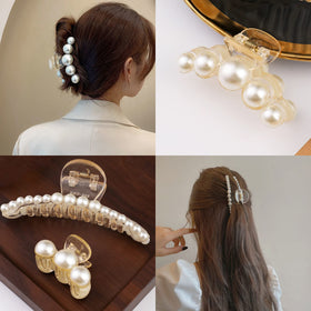 Mehayi Pearl Hair Claw Clip in 3.93-inch size on a model