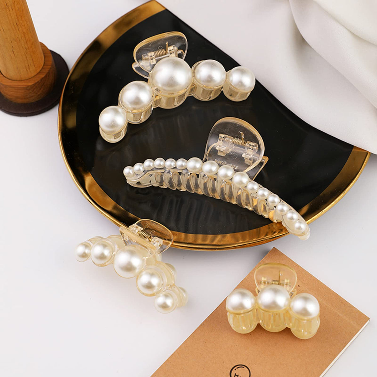 Mehayi Pearl Hair Claw Clips Set packaging front view