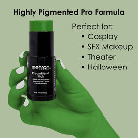 Mehron CreamBlend Stick Makeup Green application on skin