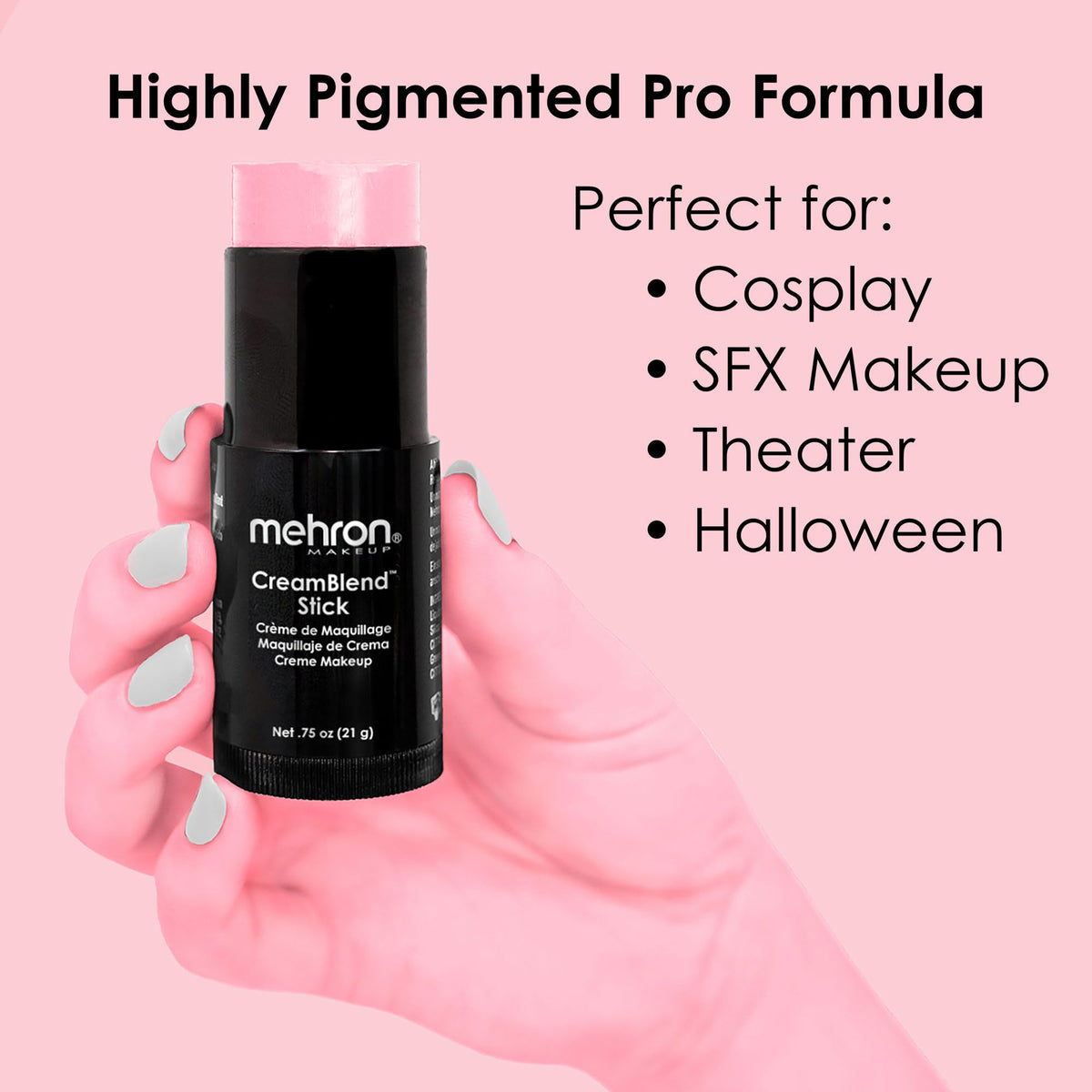 Mehron CreamBlend Stick Pastel Pink swatch on skin