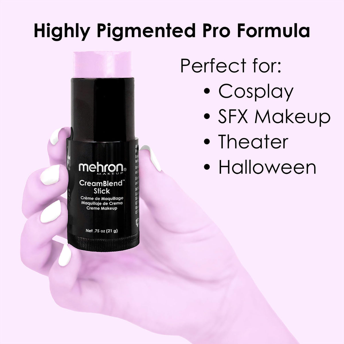 Mehron CreamBlend Stick Pastel Purple swatch on skin