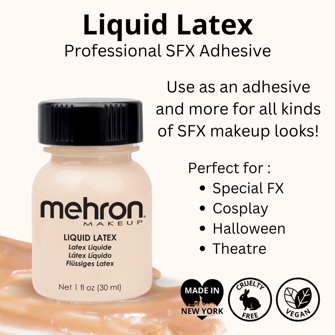 Mehron Liquid Latex 1 oz Light Flesh application on skin