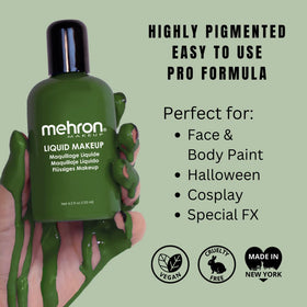 Mehron Liquid Makeup Green with airbrush application
