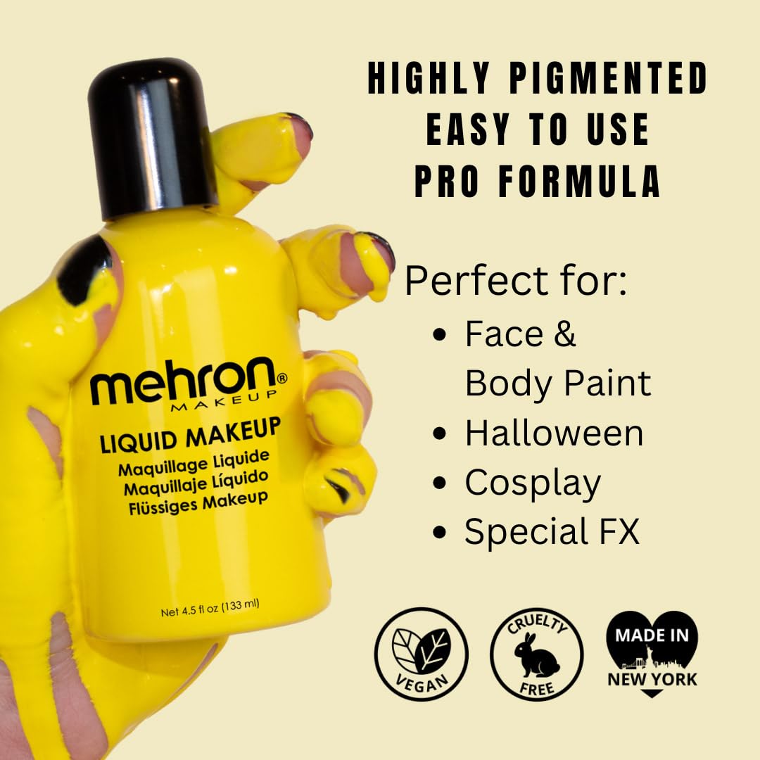 Mehron Liquid Makeup Yellow 4.5 Fl oz back view