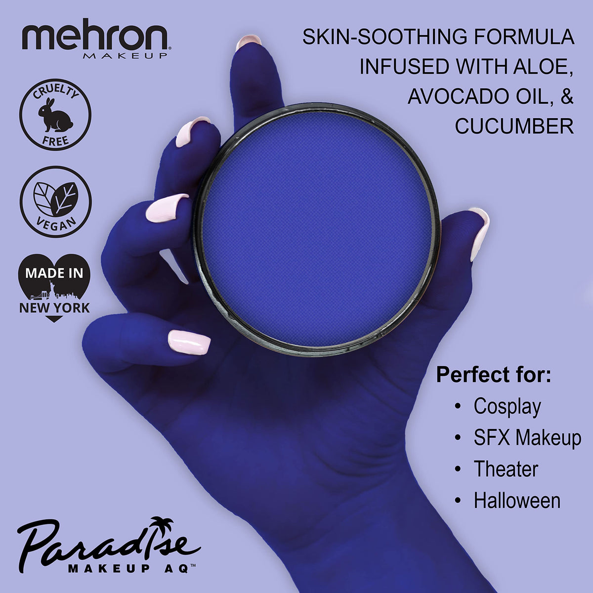 Mehron Makeup Paradise AQ Dark Blue packaging with label