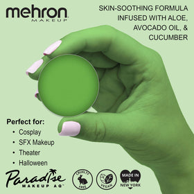 Mehron Makeup Paradise AQ Light Green Face & Body Paint open lid showing paint
