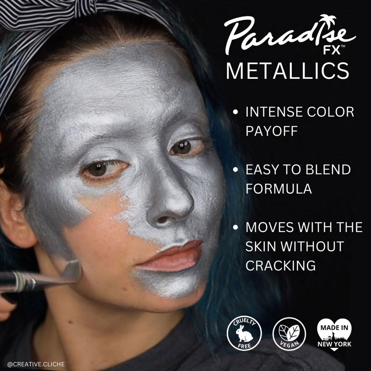 Mehron Makeup Paradise FX Metallic Light Blue Face Paint application on skin