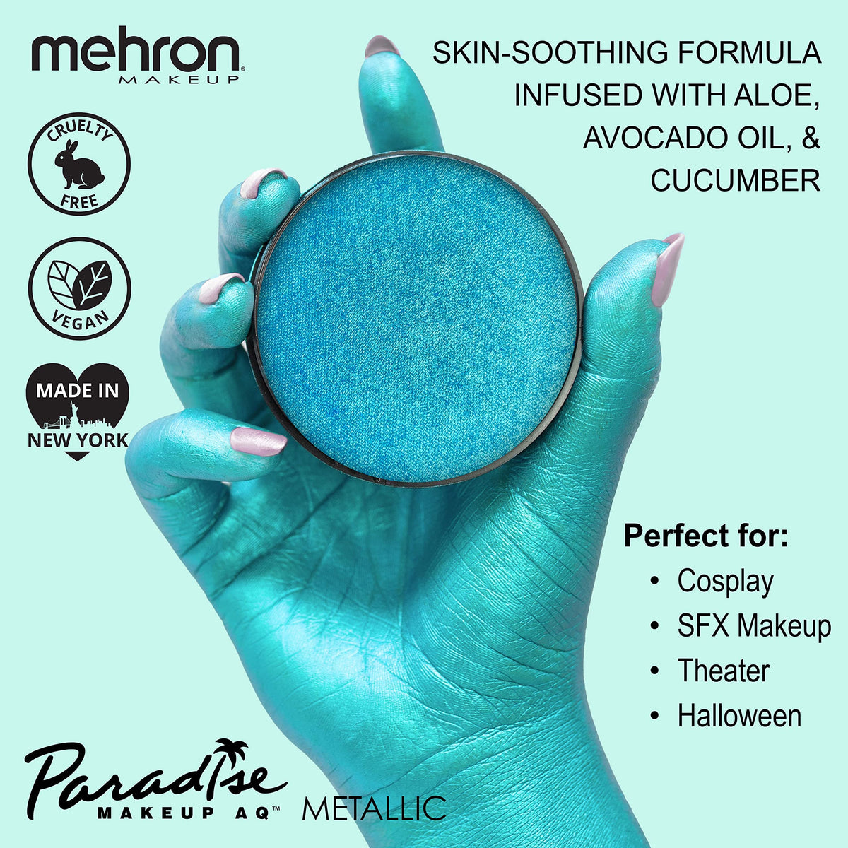 Mehron Makeup Paradise FX Metallic Light Blue Face Paint packaging