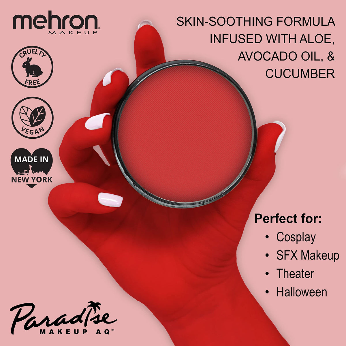 Mehron Paradise AQ Beach Berry applied on a model's face