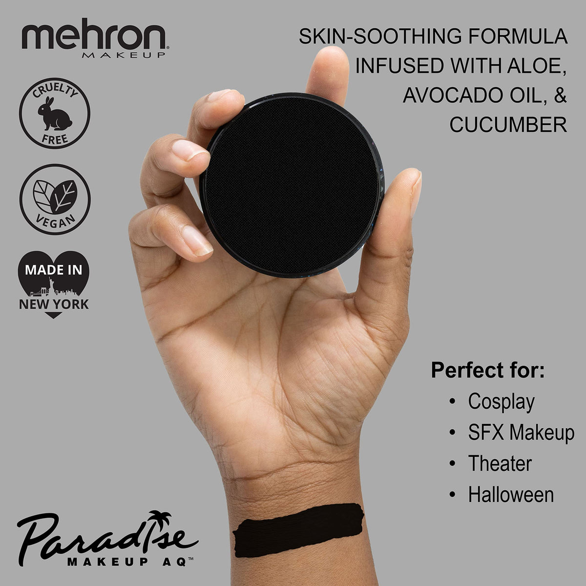 Mehron Paradise AQ Black body paint application on skin