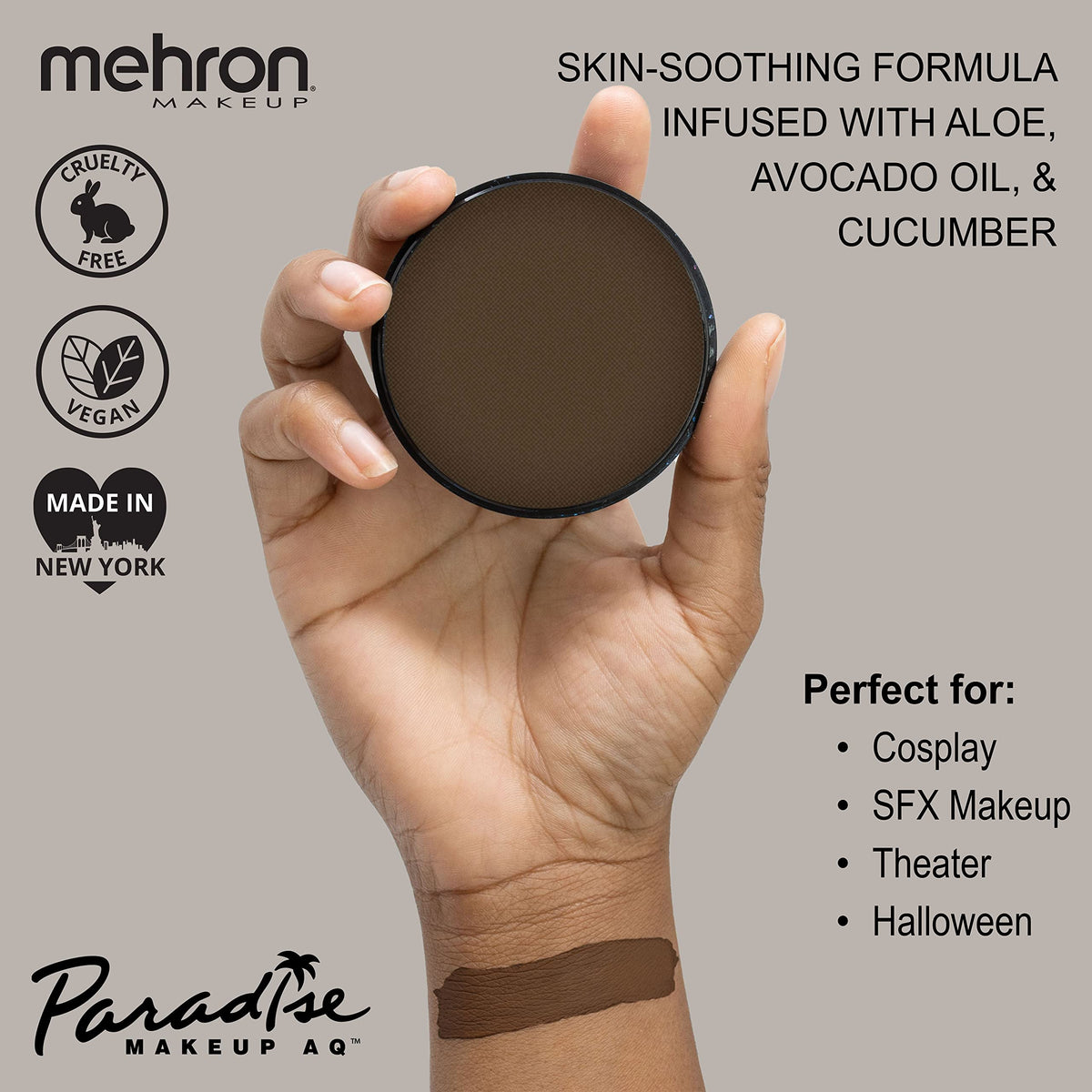 Mehron Paradise AQ Dark Brown packaging back view