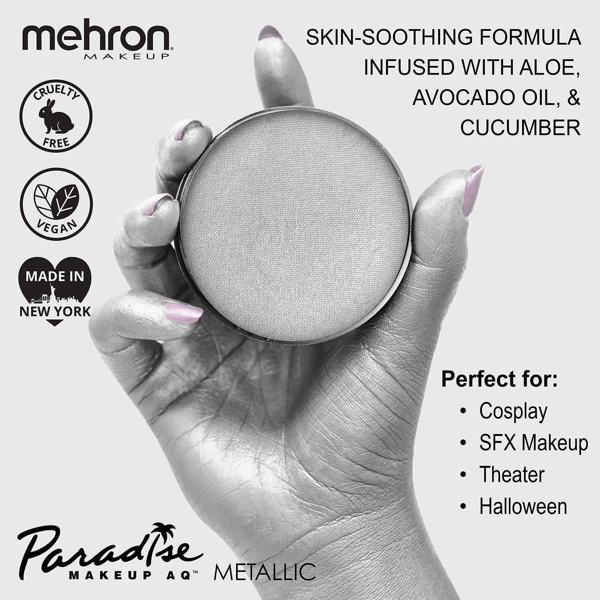Mehron Paradise FX Metallic Silver Face Paint application on skin
