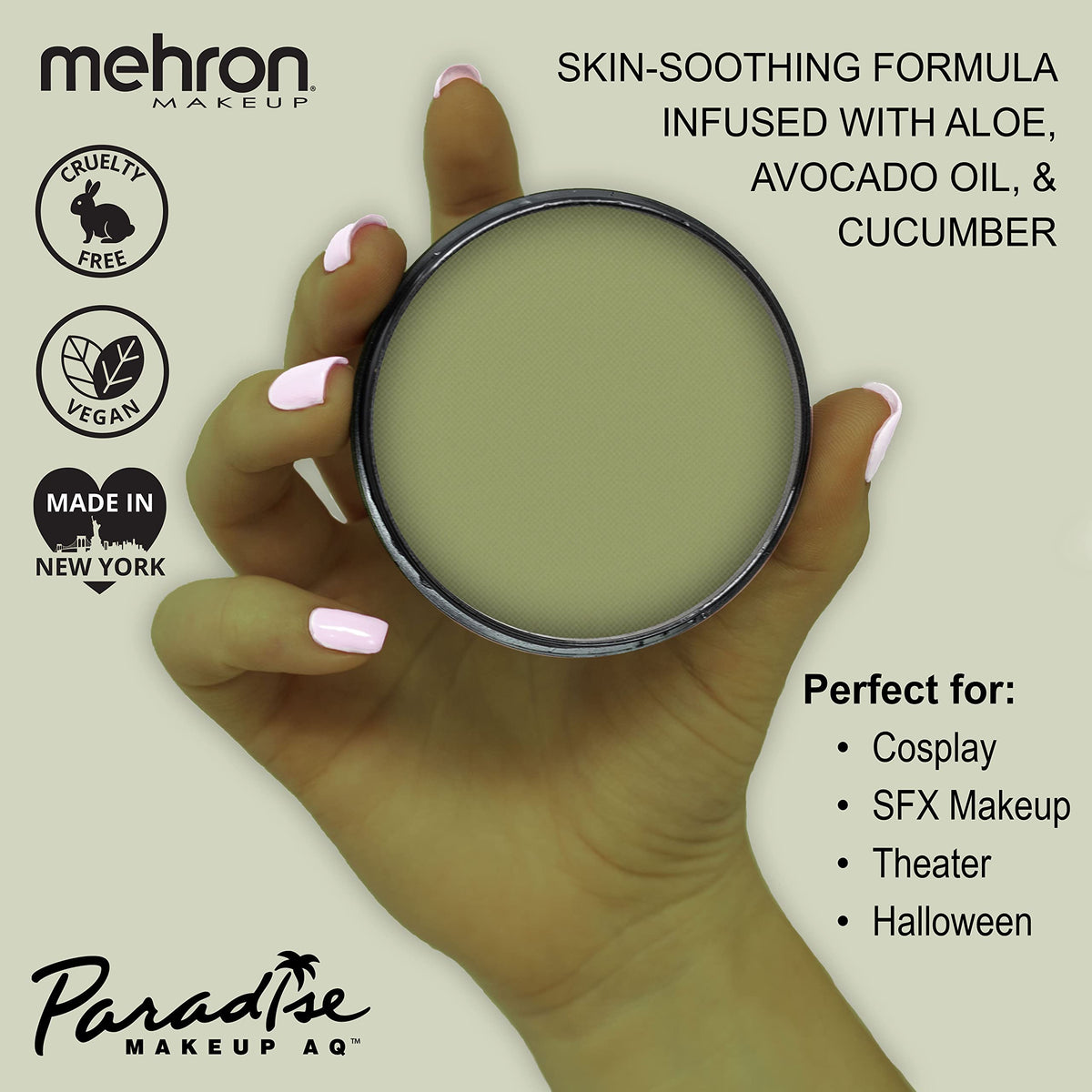 Mehron Paradise Makeup AQ Face & Body Paint 1.4 oz Olive packaging