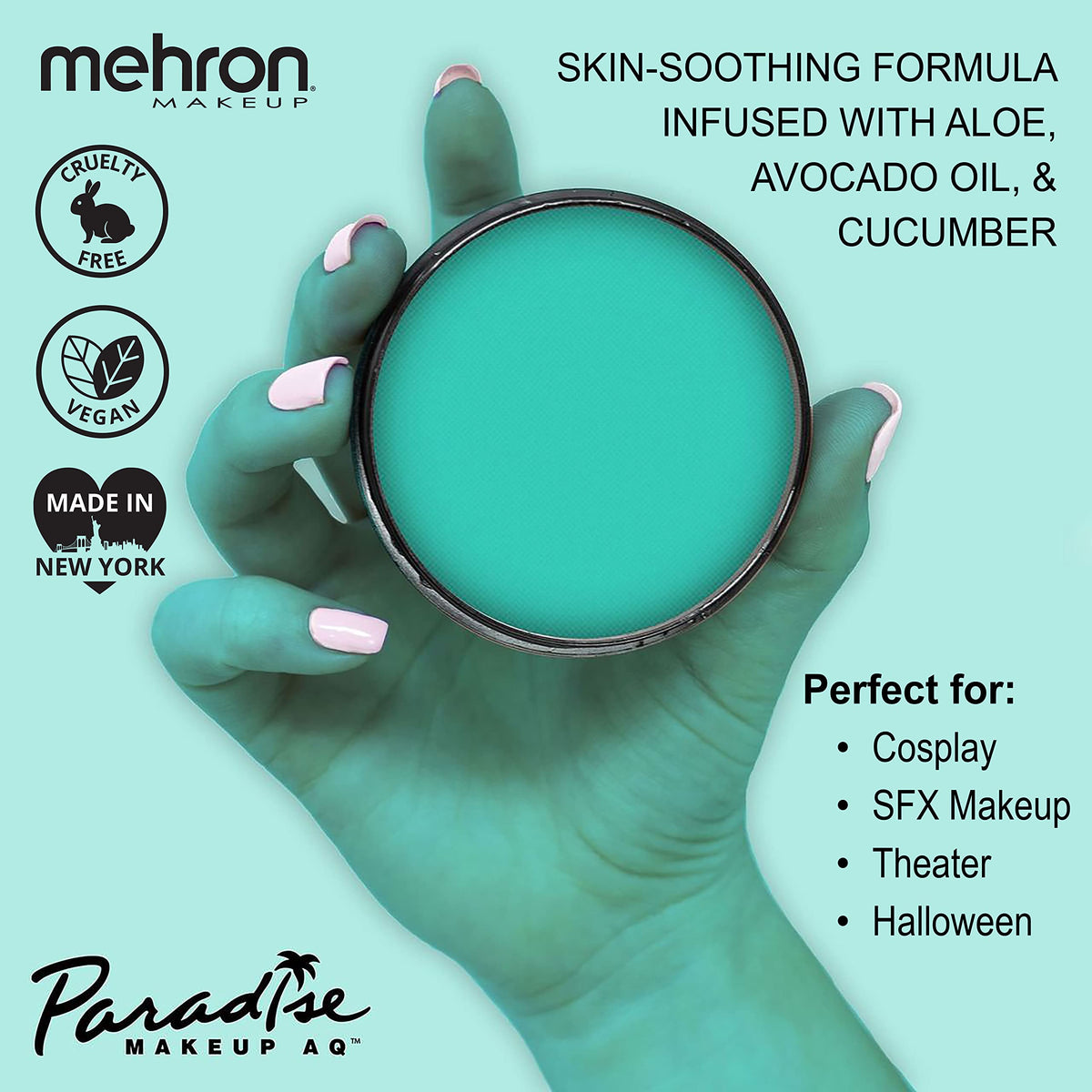 Mehron Paradise Makeup AQ Pro Size Teal 1.4 oz swatch on skin
