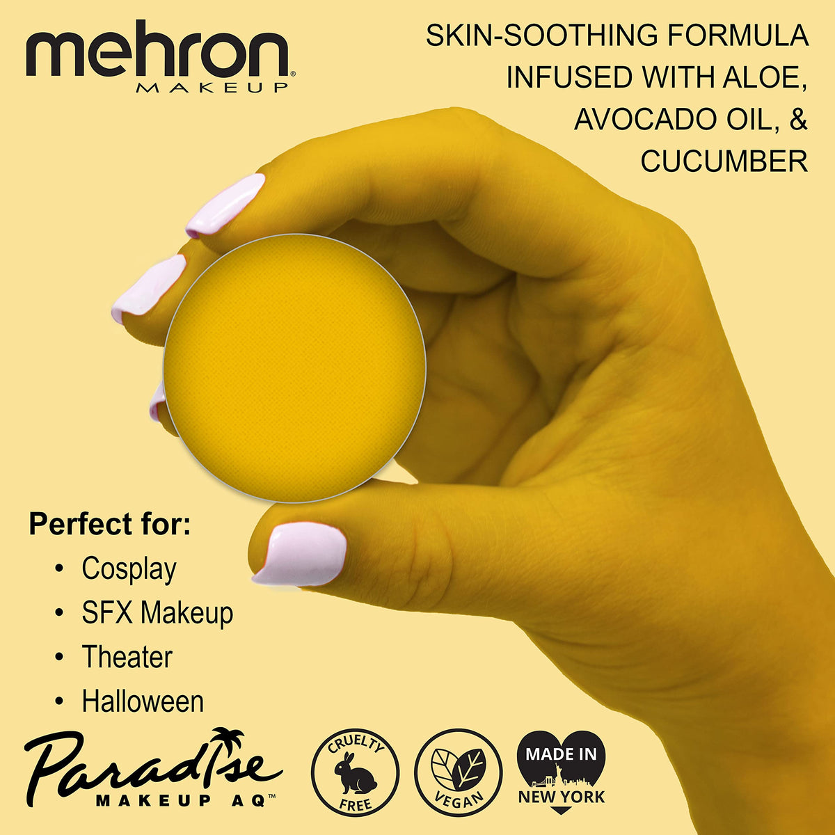 Mehron Paradise Makeup AQ Yellow 7ml back view