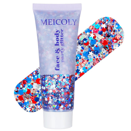 MEICOLY 250g Patriotic Face Glitter red, white, and blue gel front view