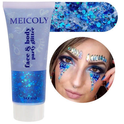 MEICOLY 50ml Holographic Blue Face Glitter Gel front view