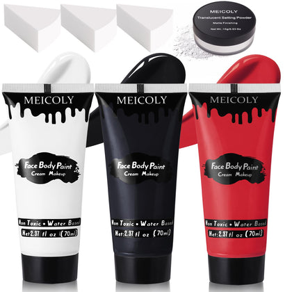 MEICOLY black white red face body paint set with sponges