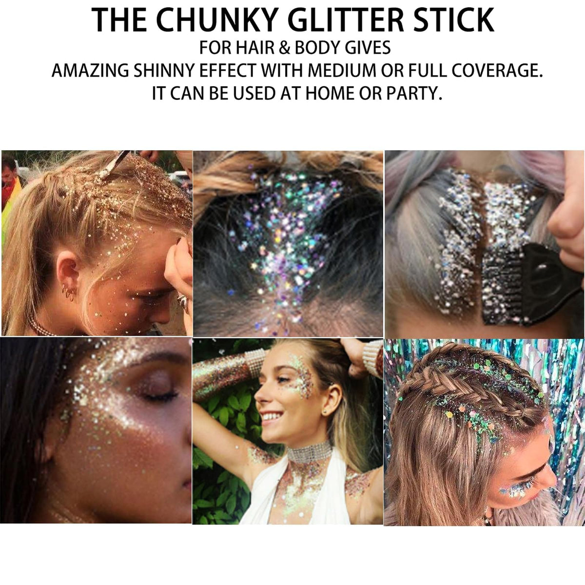 MEICOLY Blue Face Hair Glitter Stick in use at a festival