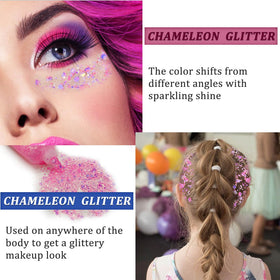 MEICOLY Chameleon Body Glitter applied on skin for a shimmering effect