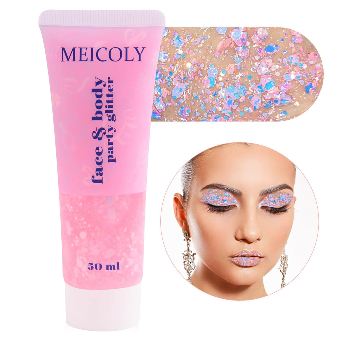 MEICOLY Chameleon Body Glitter in a vibrant party setting