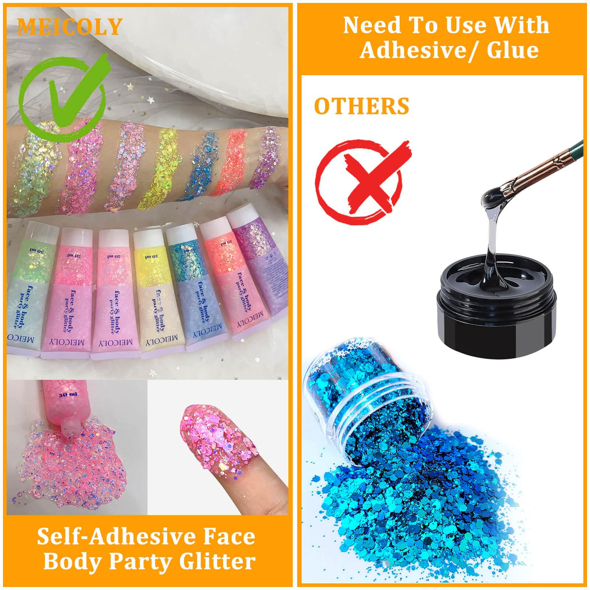 MEICOLY Chameleon Body Glitter in use at a festival