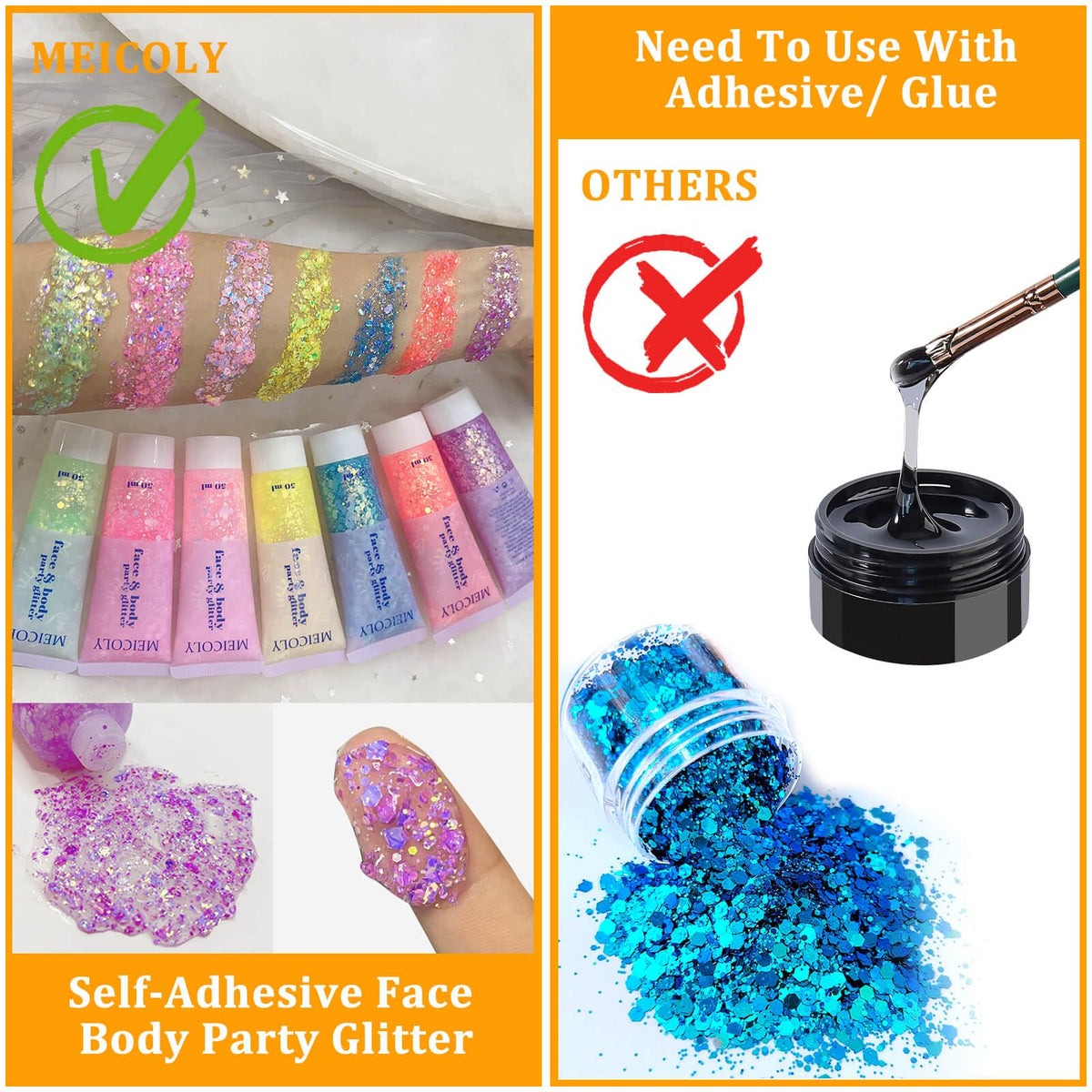 MEICOLY Chameleon Body Glitter Light Purple on hair