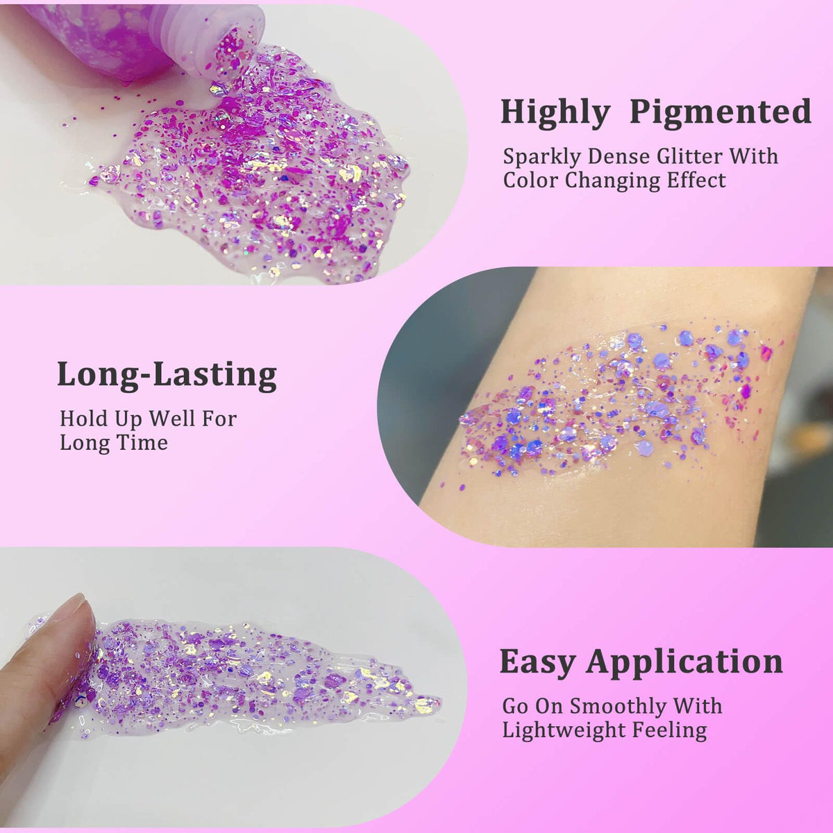 MEICOLY Chameleon Body Glitter Light Purple texture close-up