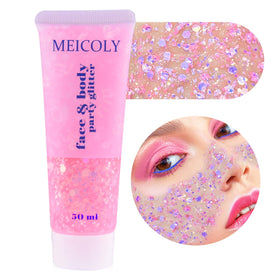 MEICOLY Chameleon Body Glitter tube front view with light pink gel