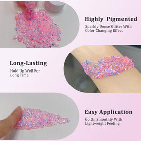 MEICOLY Chameleon Body Glitter tube with glitter spread on hand