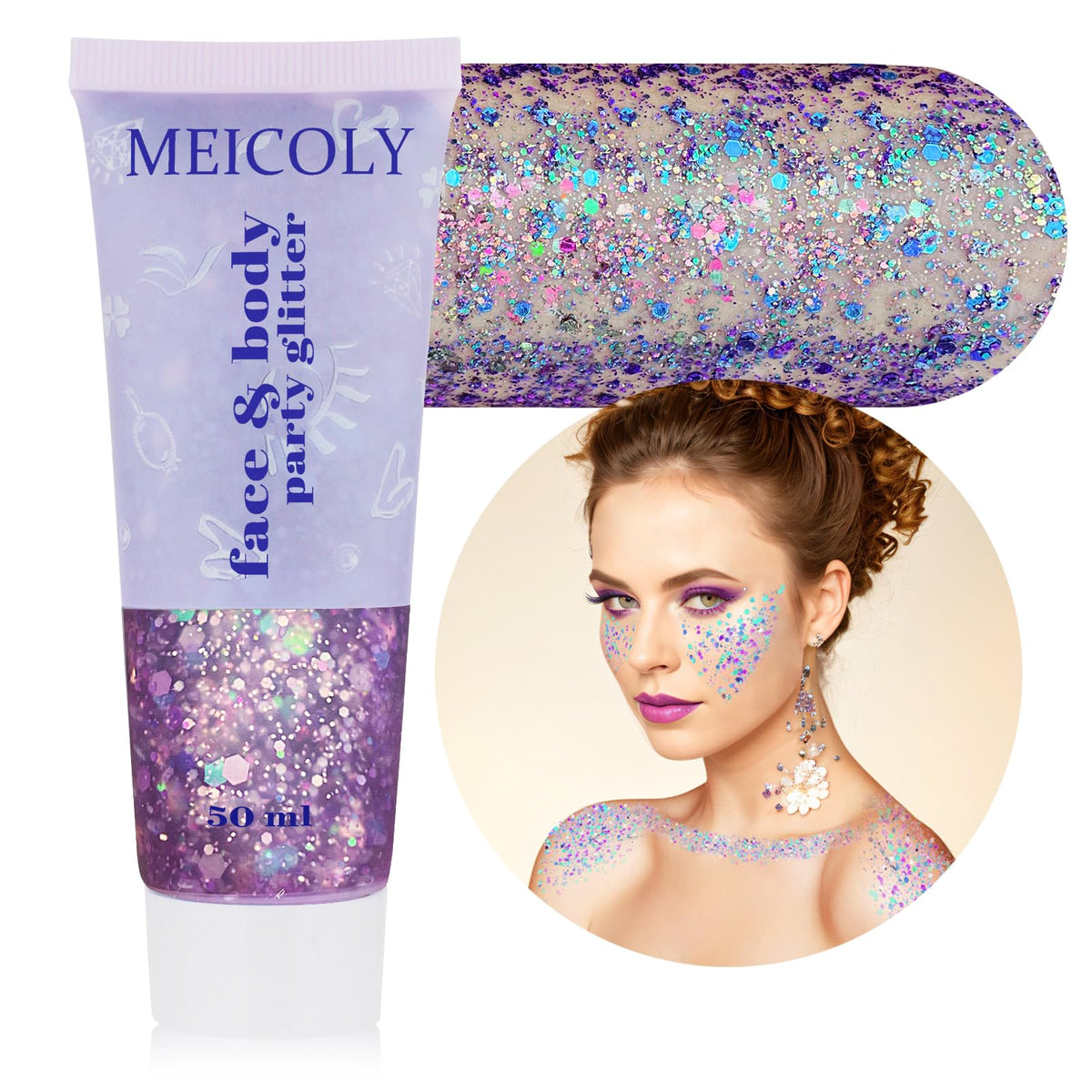 MEICOLY Chameleon Purple Hair Glitter front view in tube