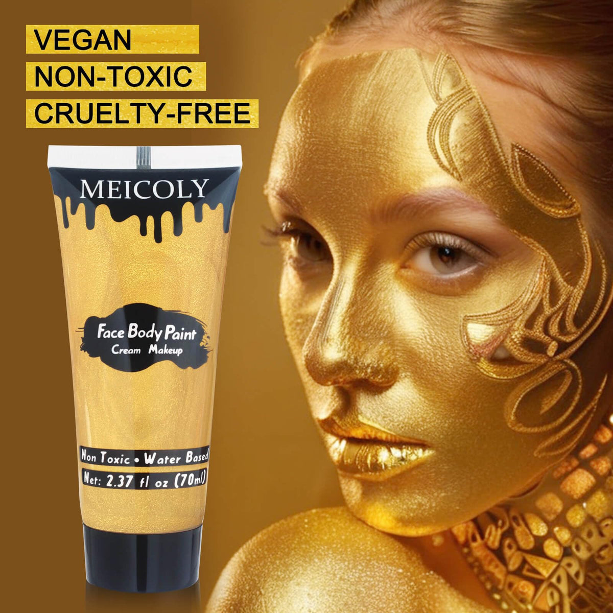 MEICOLY Gold Face Body Paint application on skin