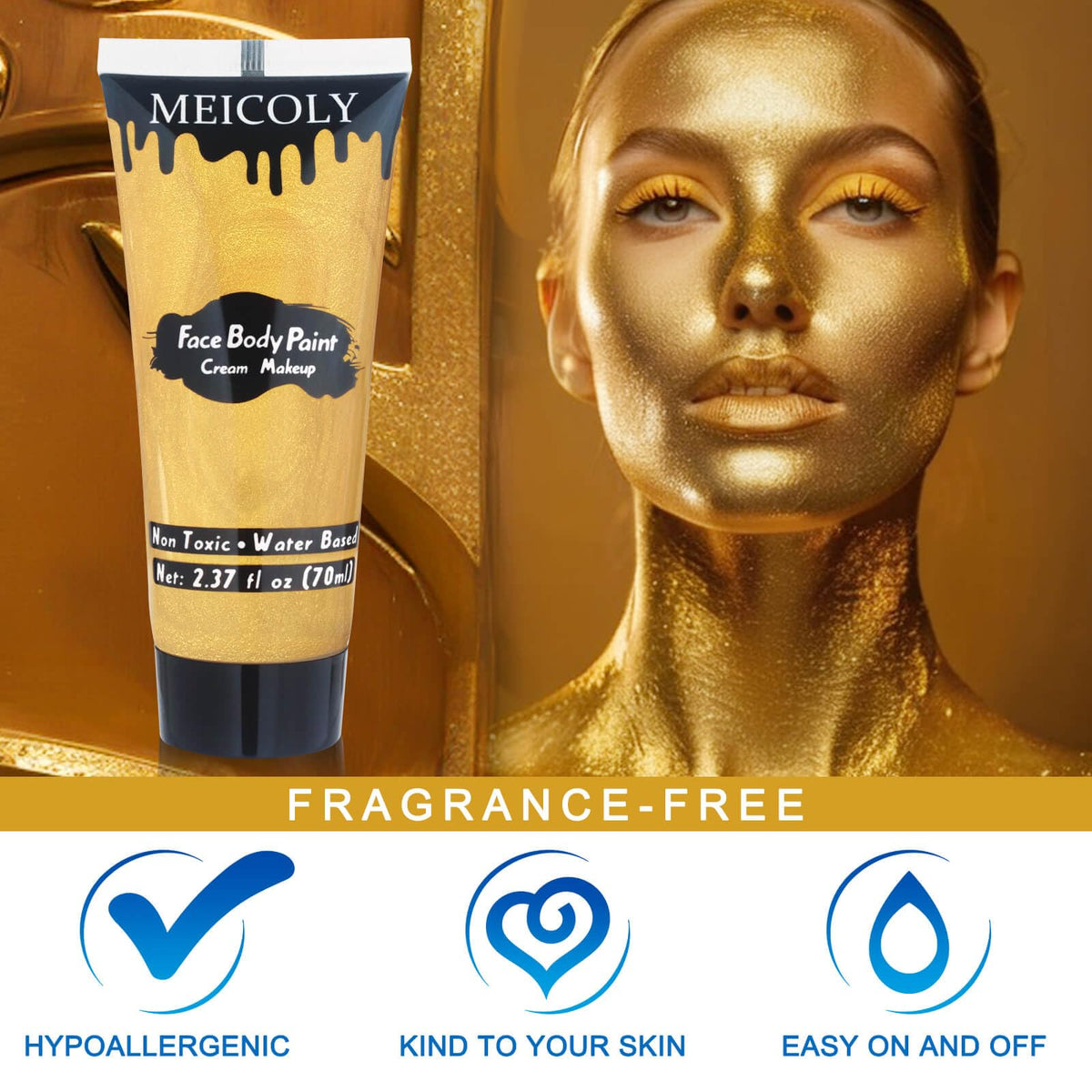 MEICOLY Gold Face Body Paint tube back view